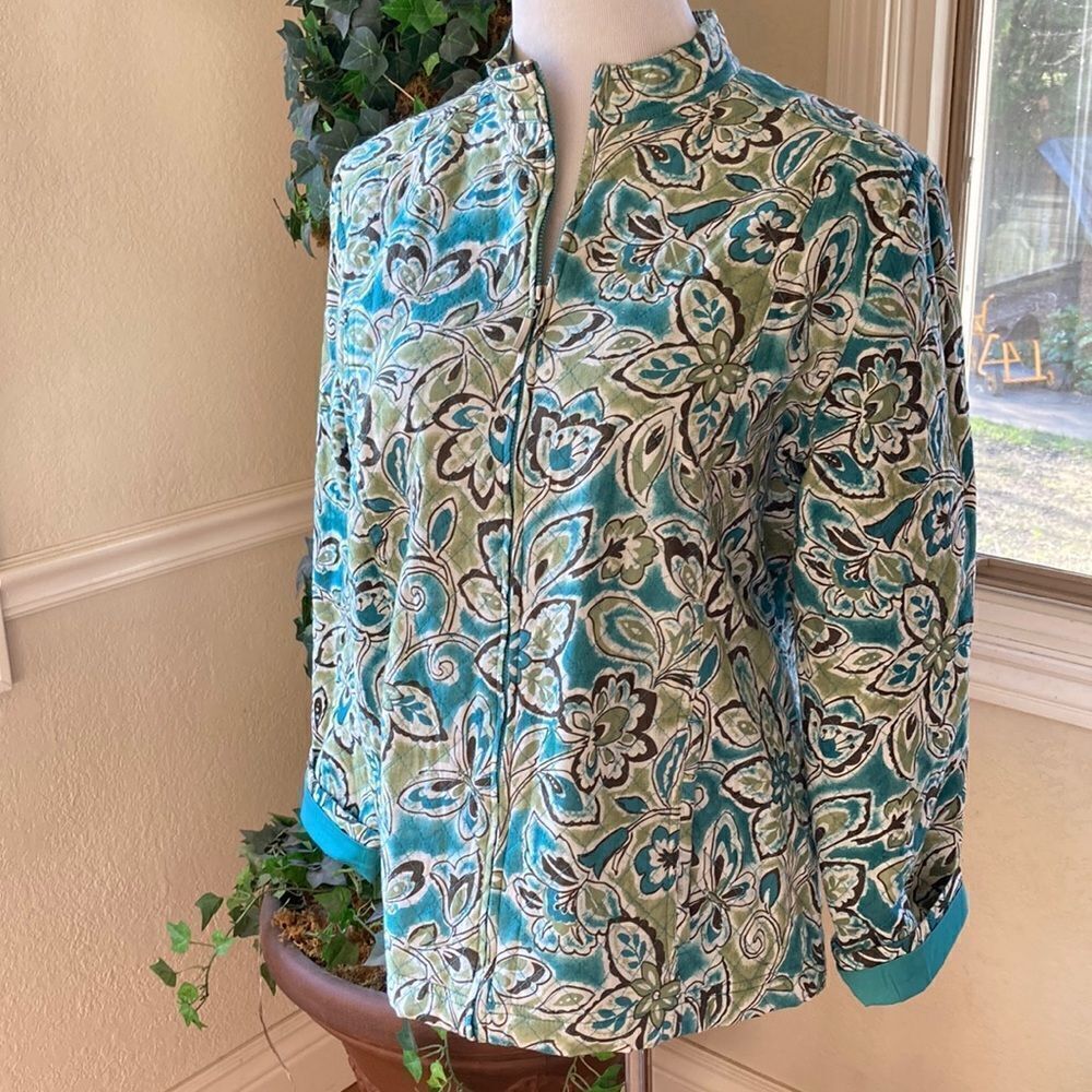 Alfred Dunner Lightly Quilted Lined Long Sleeve Full Zip 100% Cotton Jacket 10